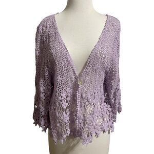 Boho Lavender Dainty Crochet Floral Grannycore Knit Cardigan Top